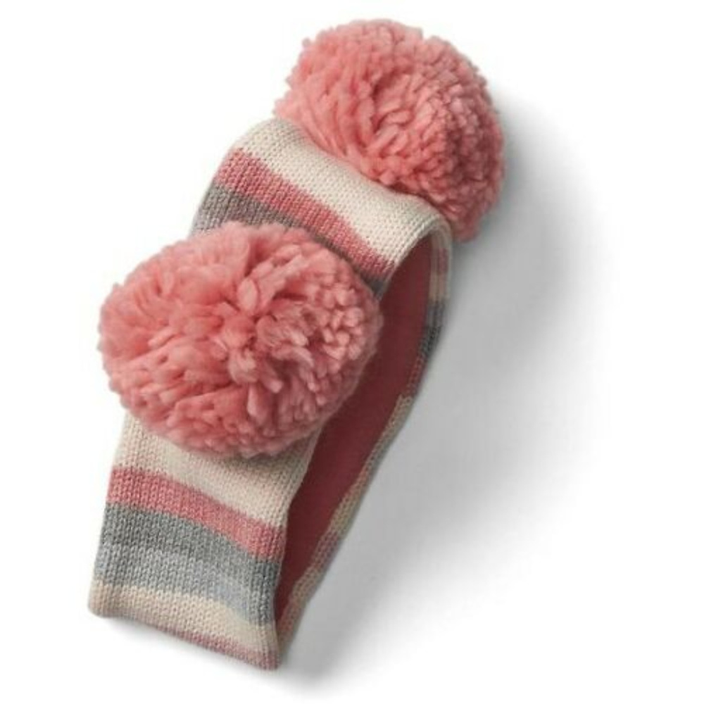 Baby Gap NWT Pink Gray Crazy Stripe Pom Pom Fleece Headband XS/S S/M